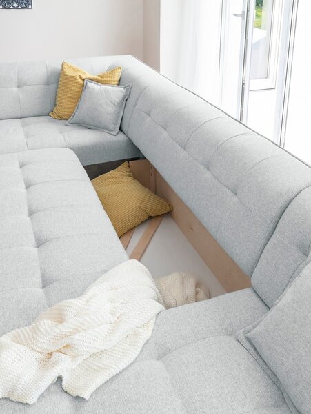 Divano letto a U grigio chiaro, angolo sinistro Dazzling Daisy - Miuform