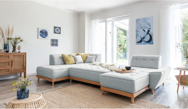 Divano letto a U grigio chiaro, angolo sinistro Dazzling Daisy - Miuform