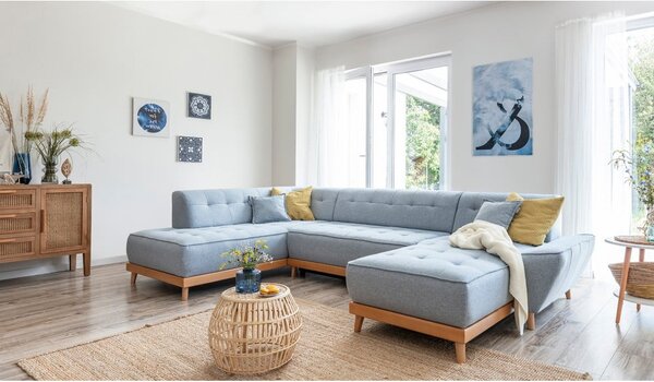 Divano letto a U azzurro, angolo sinistro Dazzling Daisy - Miuform