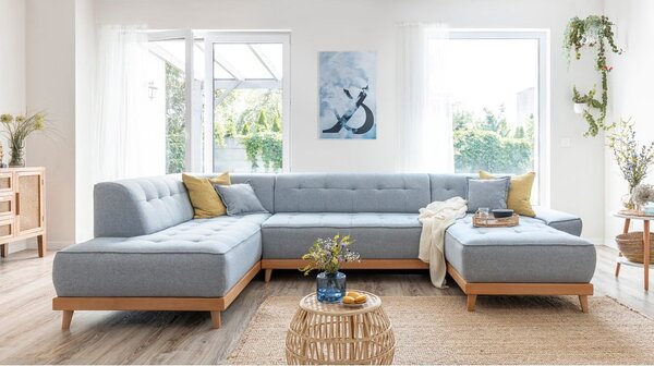 Divano letto a U azzurro, angolo sinistro Dazzling Daisy - Miuform