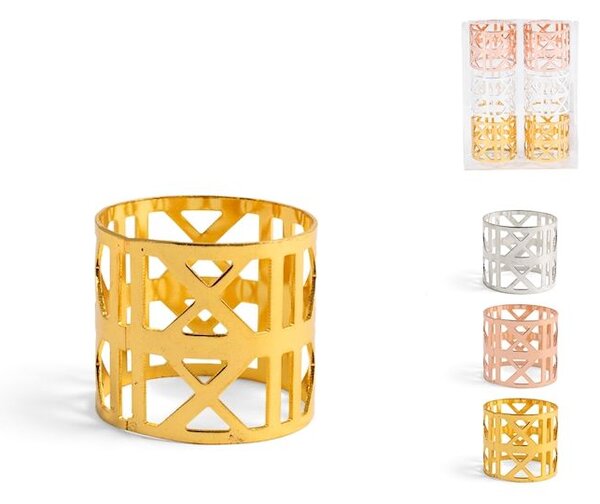 Set 6 legatovaglioli in metallo decoro forato nei colori oro silver rame