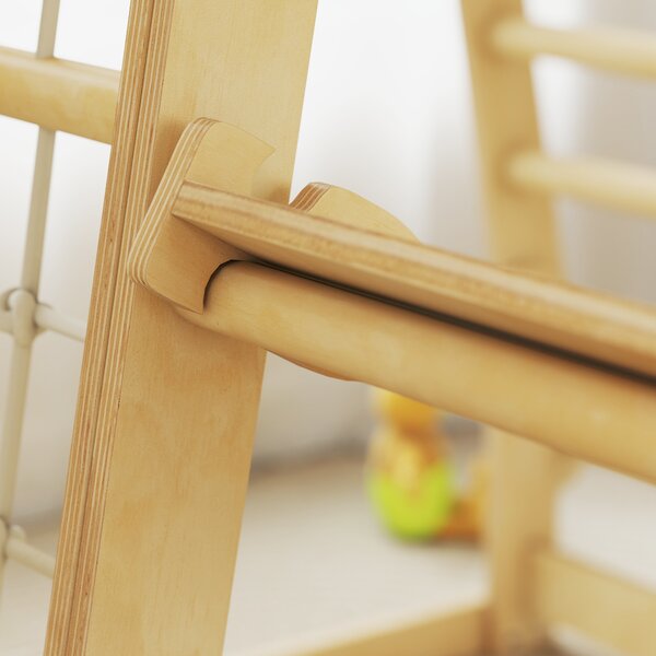 AIYAPLAY Struttura da arrampicata per interni 6-in-1, con scivolo, sbarre, rete e parete da arrampicata, scala, 3-6 anni, Legno | Aosom Italy