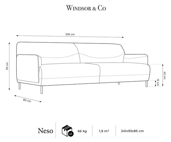 Divano grigio chiaro , 235 cm Neso - Windsor & Co Sofas