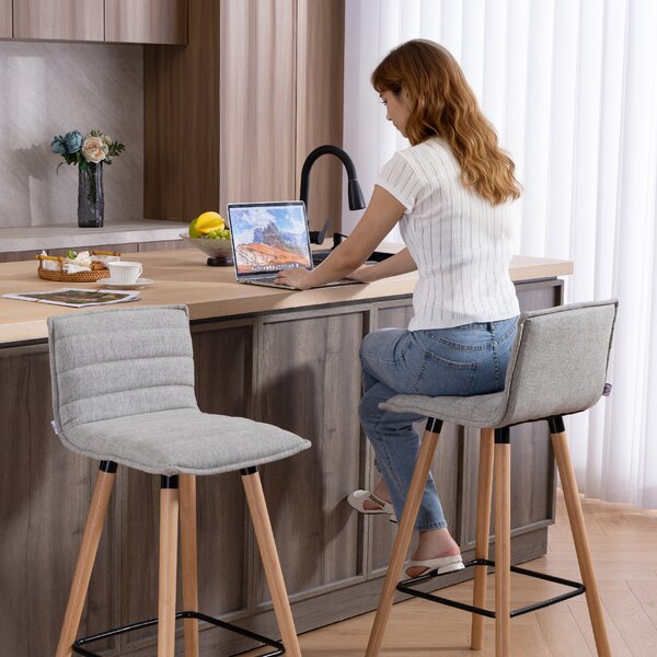 HOMCOM Set di 2 sgabelli da bar, sedie da bar, seduta imbottita, schienale e poggiapiedi, 48 x 48 x 99,5 cm, grigio | Aosom Italy