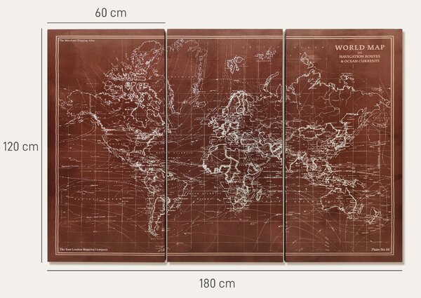 HOMCOM Quadri su Tela Trittici Mappa del Mondo Vintage con Cornice in Legno 120x60 cm Marrone | Aosom Italy