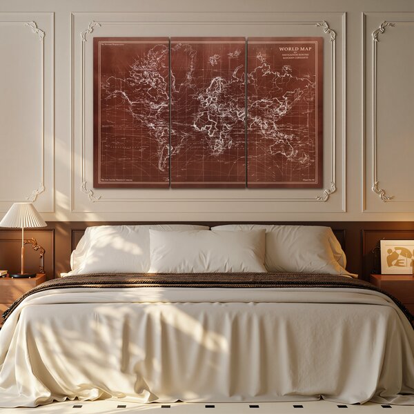 HOMCOM Quadri su Tela Trittici Mappa del Mondo Vintage con Cornice in Legno 120x60 cm Marrone | Aosom Italy