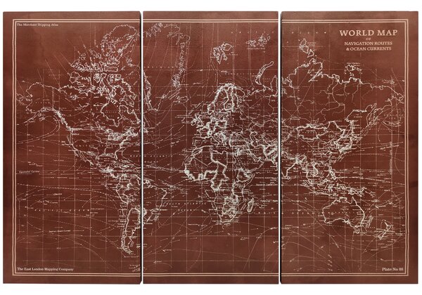 HOMCOM Quadri su Tela Trittici Mappa del Mondo Vintage con Cornice in Legno 120x60 cm Marrone | Aosom Italy