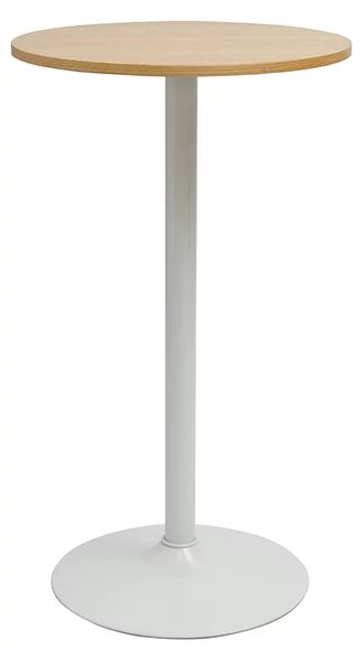 Tavolo alto design rotondo in legno chiaro di quercia e metallo bianco D60 cm CALISTA