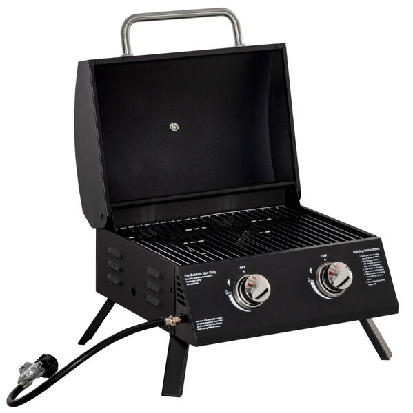 Outsunny Barbecue a Gas Pieghevole con Coperchio, Termometro e 2 Bruciatori in Acciaio, 55x46.5x41 cm, Nero|Aosom
