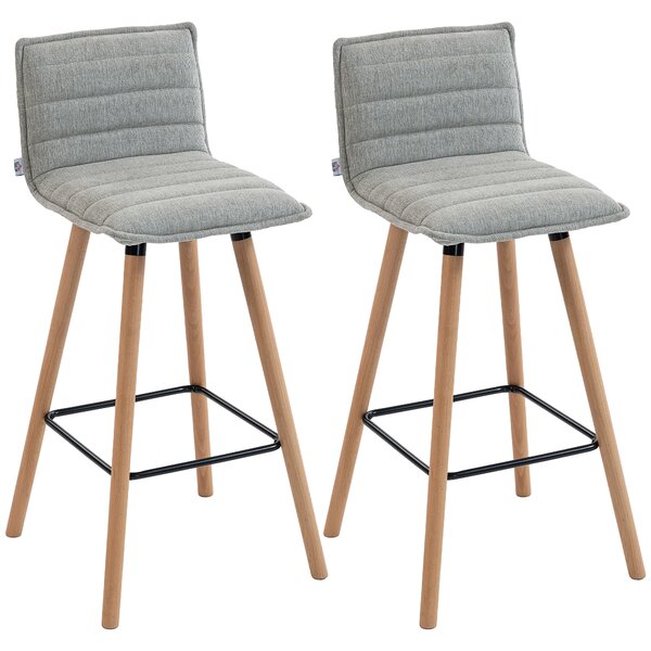 HOMCOM Set di 2 sgabelli da bar, sedie da bar, seduta imbottita, schienale e poggiapiedi, 48 x 48 x 99,5 cm, grigio | Aosom Italy