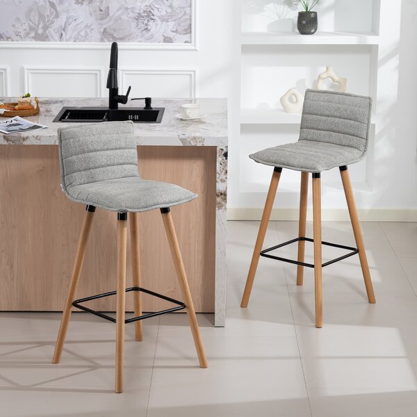 HOMCOM Set di 2 sgabelli da bar, sedie da bar, seduta imbottita, schienale e poggiapiedi, 48 x 48 x 99,5 cm, grigio | Aosom Italy