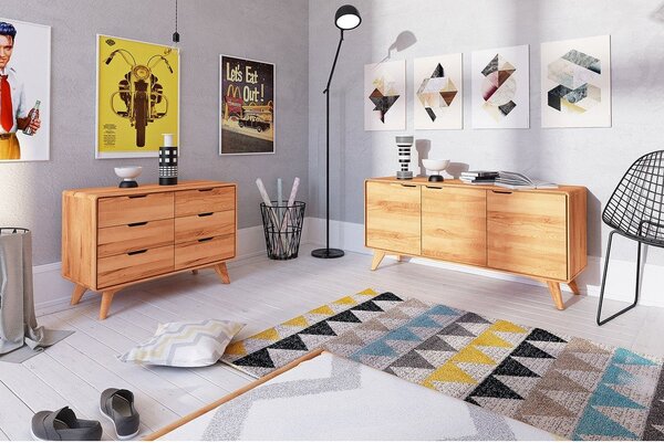 Cassettiera di colore naturale in rovere massiccio 90x63x40 cm Greg – The Beds