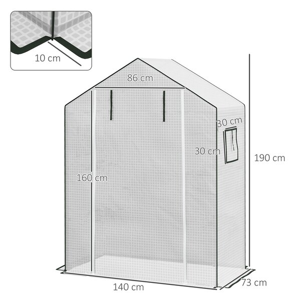 Outsunny Copertura Serra da Giardino in PE con Porta a Cerniera e Finestre, 140x73x190 cm, Bianco | Aosom Italy