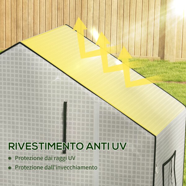Outsunny Copertura Serra da Giardino in PE con Porta a Cerniera e Finestre, 140x73x190 cm, Bianco | Aosom Italy