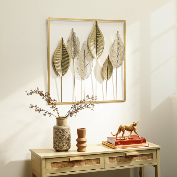 HOMCOM Decorazione da parete in metallo con design a foglia, stile moderno, Oro | Aosom Italy