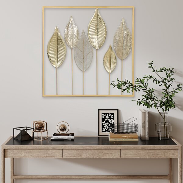 HOMCOM Decorazione da parete in metallo con design a foglia, stile moderno, Oro | Aosom Italy