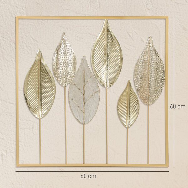 HOMCOM Decorazione da parete in metallo con design a foglia, stile moderno, Oro | Aosom Italy