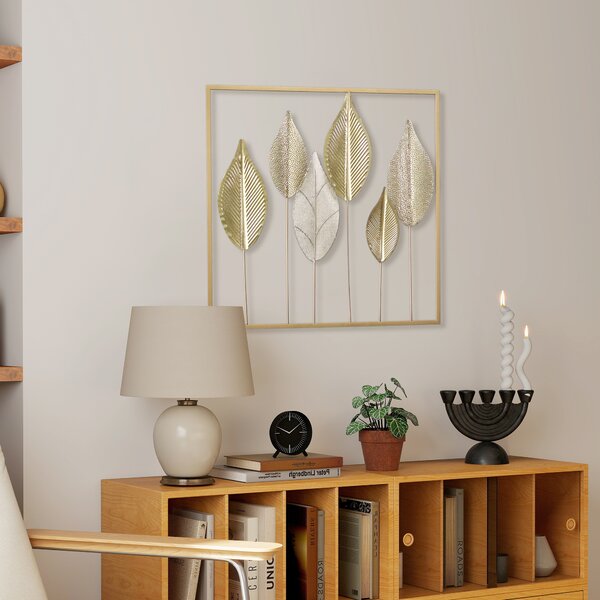 HOMCOM Decorazione da parete in metallo con design a foglia, stile moderno, Oro | Aosom Italy