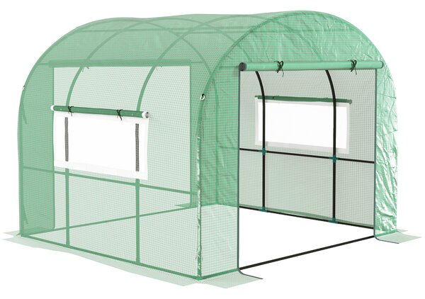 Serra a Tunnel per Orto 3x3x2 m con Porte Avvolgibili e Finestre in Acciaio e PE Anti UV Verde