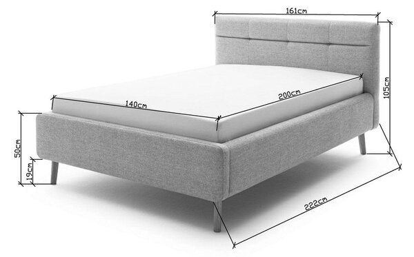 Letto matrimoniale imbottito beige con contenitore con rete inclusa 140x200 cm Lotte – Meise Möbel
