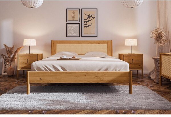 Letto matrimoniale in rovere con testiera in rattan 180x200 cm Pola - The Beds