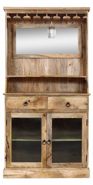 STILLER - mobile in legno di mango con 2 ante, 2 cassetti e porta bicchieri