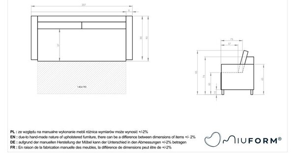 Divano letto turchese 207 cm Simon - Miuform