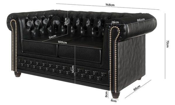Divano in similpelle nero 148 cm York - Ropez
