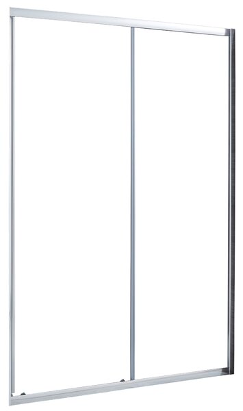 Box doccia con ingresso frontale porta scorrevole 1 anta fissa + 1 anta scorrevole 140 cm, H 185 cm in alluminio, spessore 4 mm trasparente cromato