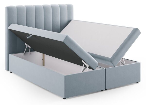 Letto boxspring azzurro con contenitore 160x200 cm Gina - Milo Casa