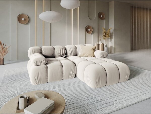Divano angolare componibile beige (con penisola a destra) con rivestimento in velluto Bellis – Micadoni