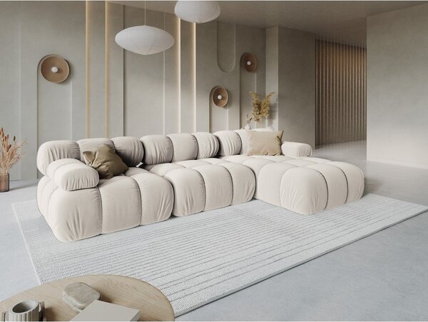 Divano angolare componibile beige (con penisola a destra) con rivestimento in velluto Bellis – Micadoni