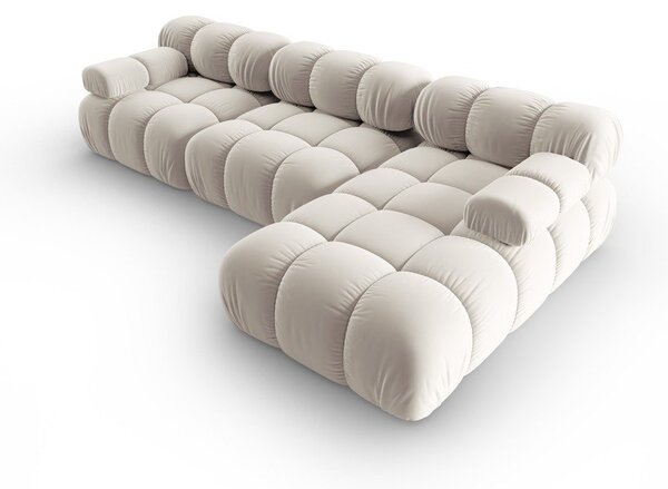 Divano angolare componibile beige (con penisola a destra) con rivestimento in velluto Bellis – Micadoni