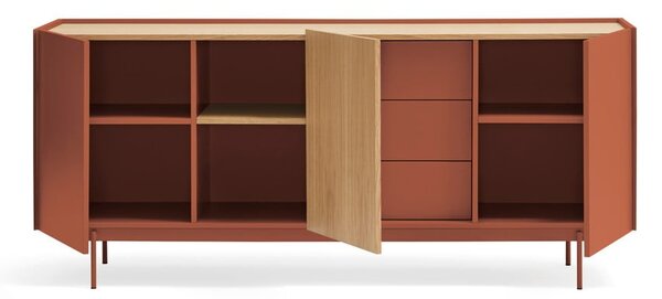 Cassettiera bassa in rovere decorato color mattone-naturale 180x78 cm Otto - Teulat