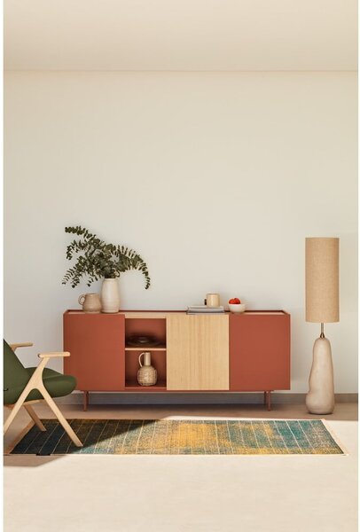 Cassettiera bassa in rovere decorato color mattone-naturale 180x78 cm Otto - Teulat