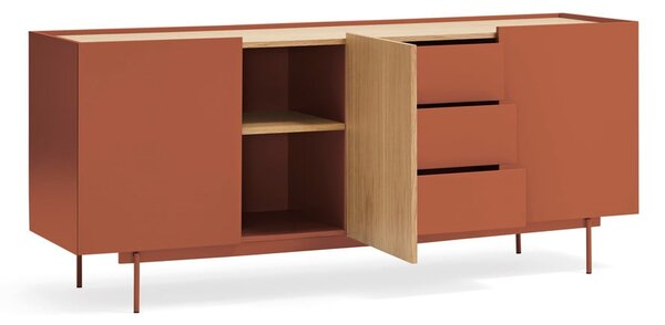 Cassettiera bassa in rovere decorato color mattone-naturale 180x78 cm Otto - Teulat