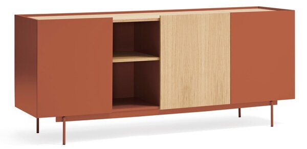 Cassettiera bassa in rovere decorato color mattone-naturale 180x78 cm Otto - Teulat
