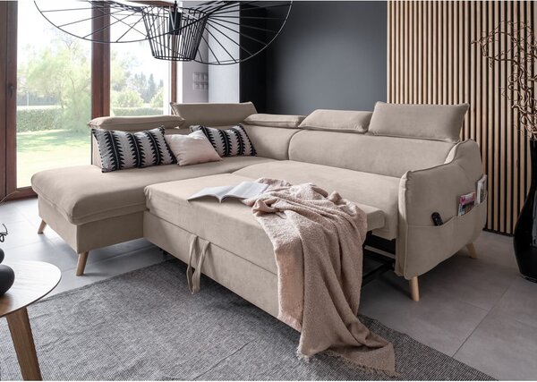 Divano letto angolare in velluto beige (angolo sinistro) Sweet Harmony - Miuform