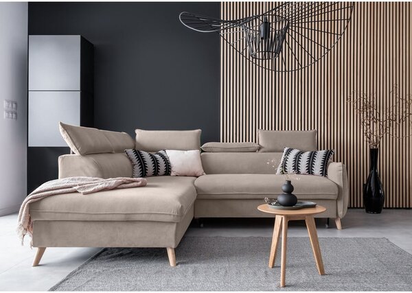 Divano letto angolare in velluto beige (angolo sinistro) Sweet Harmony - Miuform