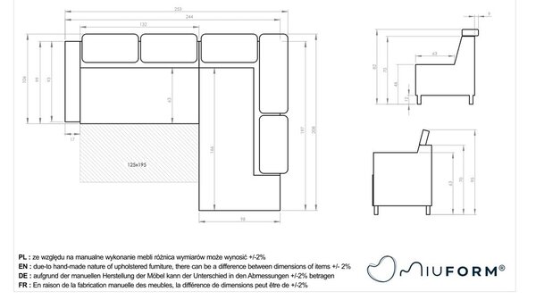 Divano letto angolare in velluto grigio chiaro (angolo destro) Sweet Harmony - Miuform