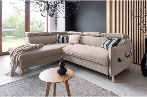 Divano letto angolare in velluto beige (angolo sinistro) Sweet Harmony - Miuform