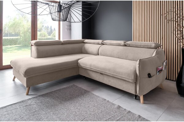 Divano letto angolare in velluto beige (angolo sinistro) Sweet Harmony - Miuform