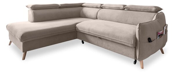 Divano letto angolare in velluto beige (angolo sinistro) Sweet Harmony - Miuform