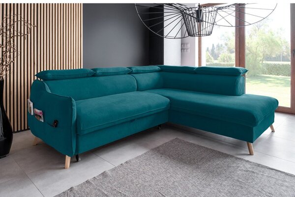 Divano letto angolare in velluto turchese (angolo destro) Sweet Harmony - Miuform