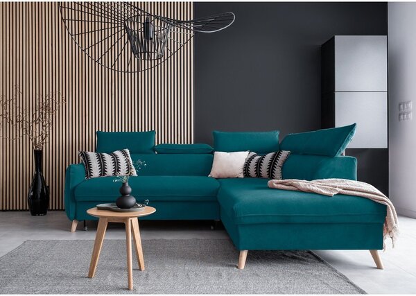Divano letto angolare in velluto turchese (angolo destro) Sweet Harmony - Miuform
