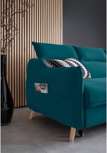 Divano letto angolare in velluto turchese (angolo destro) Sweet Harmony - Miuform