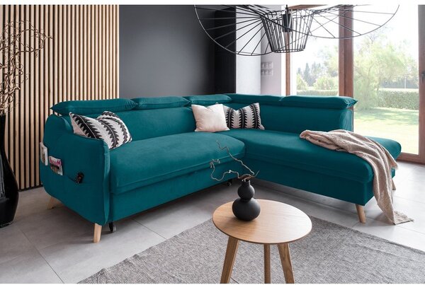 Divano letto angolare in velluto turchese (angolo destro) Sweet Harmony - Miuform