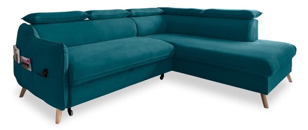 Divano letto angolare in velluto turchese (angolo destro) Sweet Harmony - Miuform