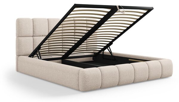 Letto beige imbottito con spazio contenitivo 180x200 cm Bellis – Micadoni Home