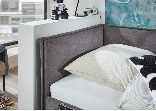 Letto da bambini con sponde grigio imbottito con contenitore con rete inclusa 120x200 cm Fun – Meise Möbel